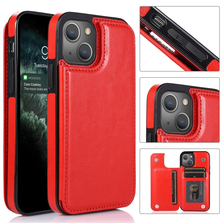 Double Buckle Shockproof PU Protective Case with Card Slots & Holder, For iPhone 13 Pro Max