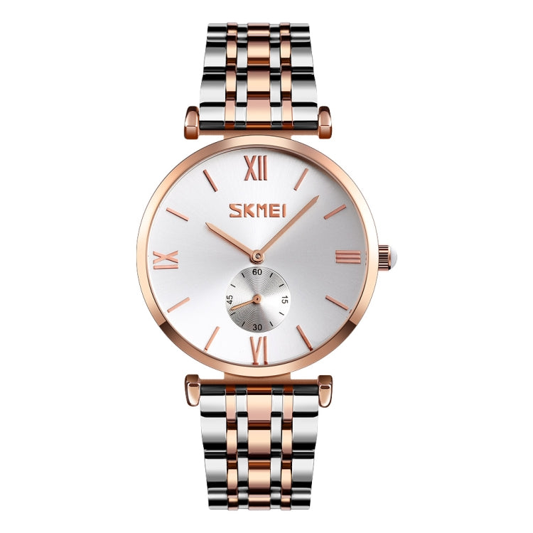SKMEI 9198 Simple Roman Numeral Dial Metal Belt Quartz Watch for Couples