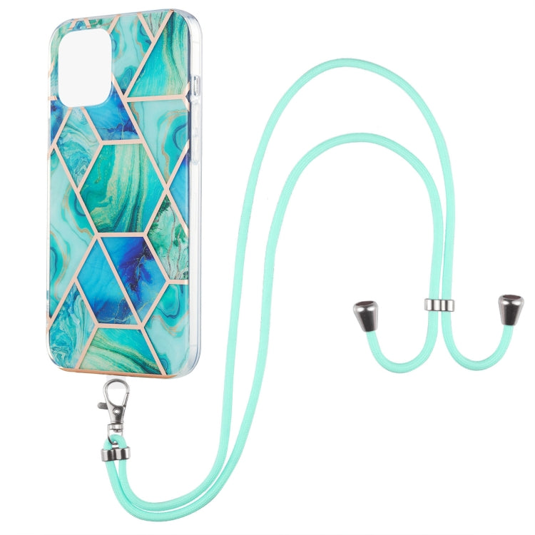 Electroplating Splicing Marble Pattern Dual-side IMD TPU Shockproof Case with Neck Lanyard, For iPhone 13 mini, For iPhone 13, For iPhone 13 Pro, For iPhone 13 Pro Max