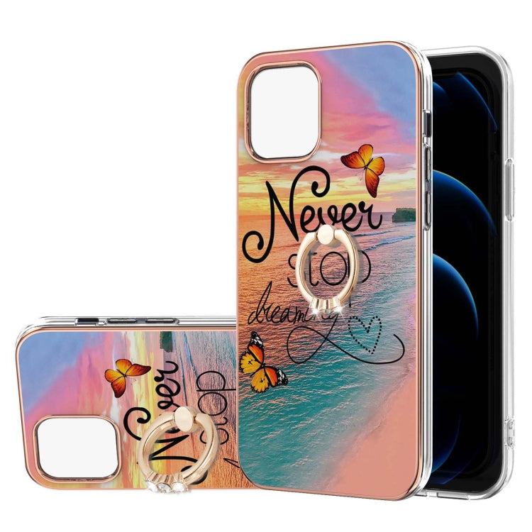 Electroplating Pattern IMD TPU Shockproof Case with Rhinestone Ring Holder, For iPhone 13 mini, For iPhone 13, For iPhone 13 Pro, For iPhone 13 Pro Max