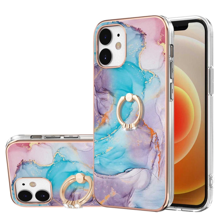 Electroplating Pattern IMD TPU Shockproof Case with Rhinestone Ring Holder, For iPhone 12 mini, For iPhone 12, For iPhone 12 Pro Max, For iPhone 11