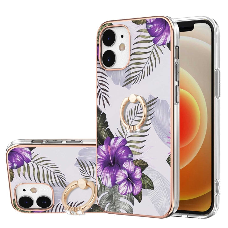 Electroplating Pattern IMD TPU Shockproof Case with Rhinestone Ring Holder, For iPhone 12 mini, For iPhone 12, For iPhone 12 Pro Max, For iPhone 11