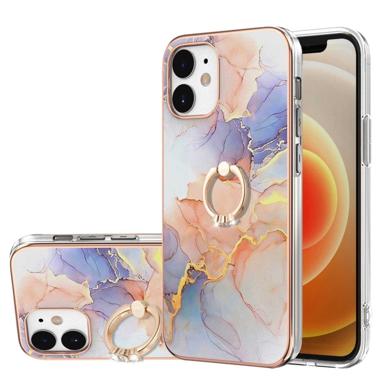 Electroplating Pattern IMD TPU Shockproof Case with Rhinestone Ring Holder, For iPhone 12 mini, For iPhone 12, For iPhone 12 Pro Max, For iPhone 11