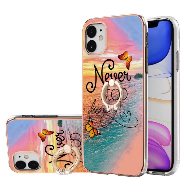 Electroplating Pattern IMD TPU Shockproof Case with Rhinestone Ring Holder, For iPhone 12 mini, For iPhone 12, For iPhone 12 Pro Max, For iPhone 11