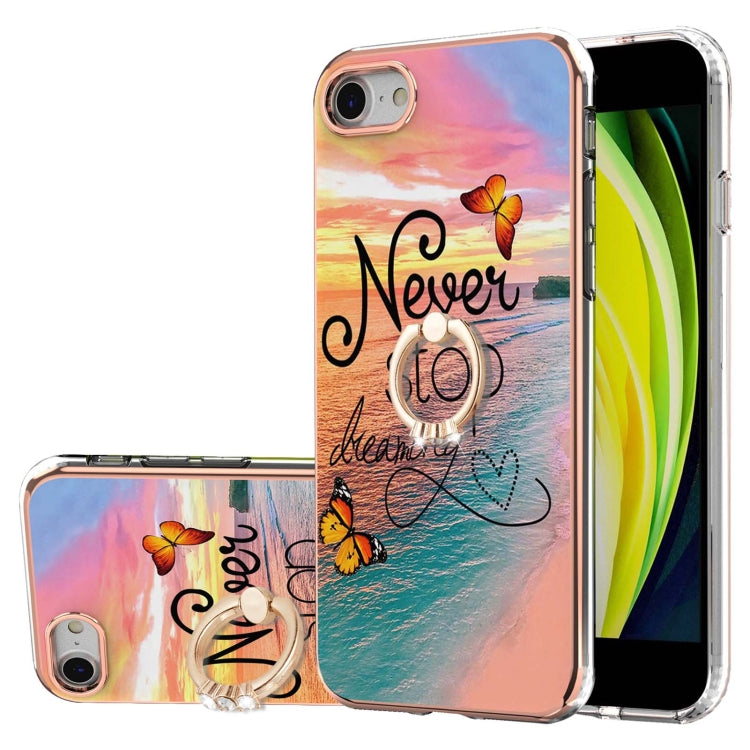 Electroplating Pattern IMD TPU Shockproof Case with Rhinestone Ring Holder, For iPhone XS Max, For iPhone 12 Pro, For iPhone SE 2022 / SE 2020 / 8 / 7, For iPhone 8 Plus / 7 Plus