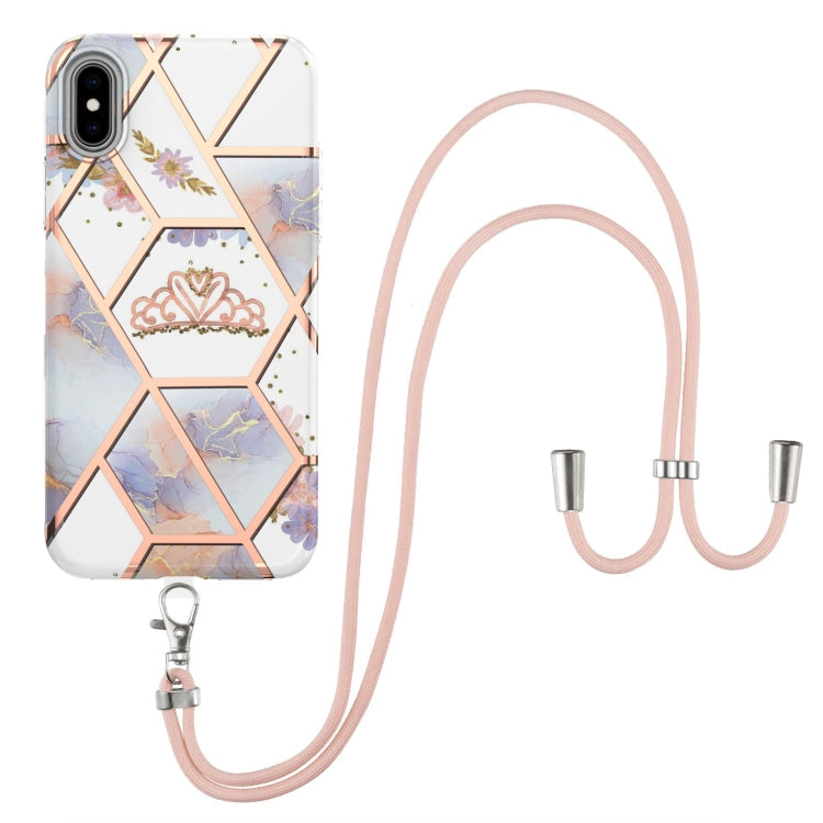 Electroplating Splicing Marble Flower Pattern TPU Shockproof Case with Lanyard, For iPhone XS Max, For iPhone 8 Plus / 7 Plus, For iPhone SE 2022 / SE 2020 / 8 / 7
