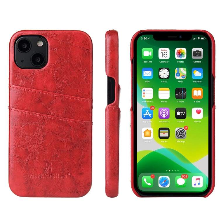 Fierre Shann Retro Oil Wax Texture PU Leather Case with Card Slots, For iPhone 13, For iPhone 13 Mini, For iPhone 13 Pro, For iPhone 13 Pro Max