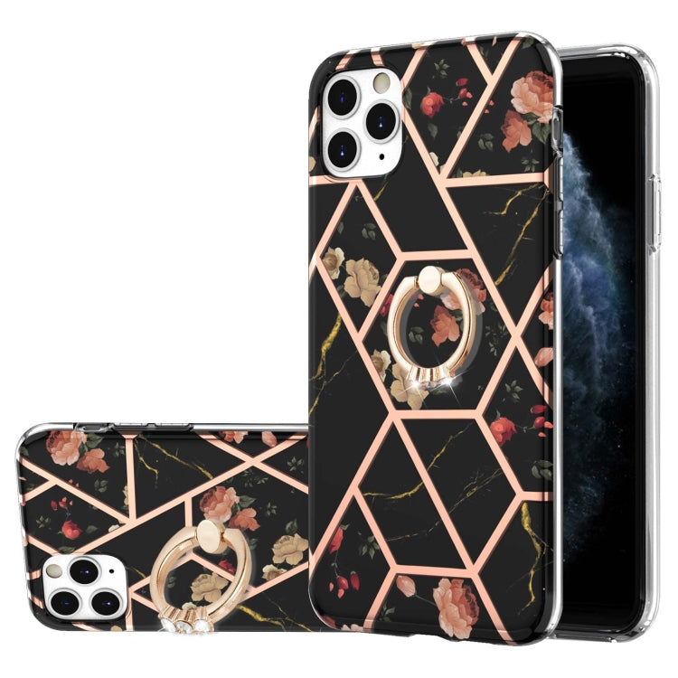 Electroplating Splicing Marble Flower Pattern TPU Shockproof Case with Rhinestone Ring Holder, For iPhone 12 Pro Max, For iPhone 11, For iPhone 11 Pro, For iPhone 11 Pro Max, For iPhone X / XS, For iPhone XR