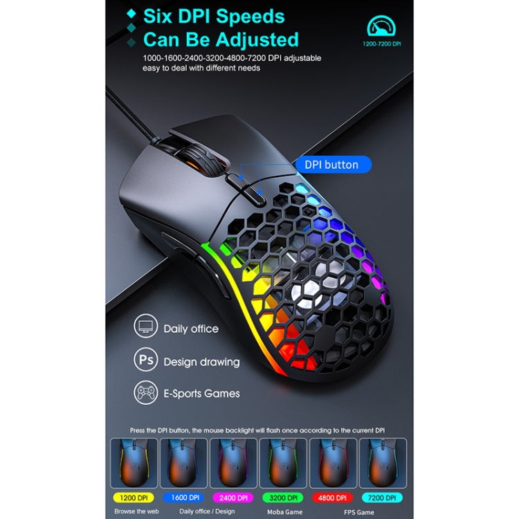 iMICE T60 7-key Custom Colorful Luminous Wired Honeycomb Gaming Mouse, Cable Length: 1.8m(Black)