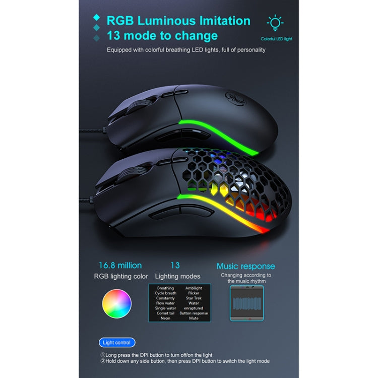 iMICE T60 7-key Custom Colorful Luminous Wired Honeycomb Gaming Mouse, Cable Length: 1.8m(Black)