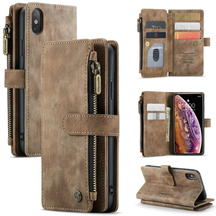 CaseMe-C30 PU + TPU Multifunctional Horizontal Flip Leather Case with Holder & Card Slot & Wallet & Zipper Pocket, For iPhone 12 / 12 Pro, For iPhone 12 Pro Max, For iPhone XS / X, For iPhone XR, For iPhone XS Max
