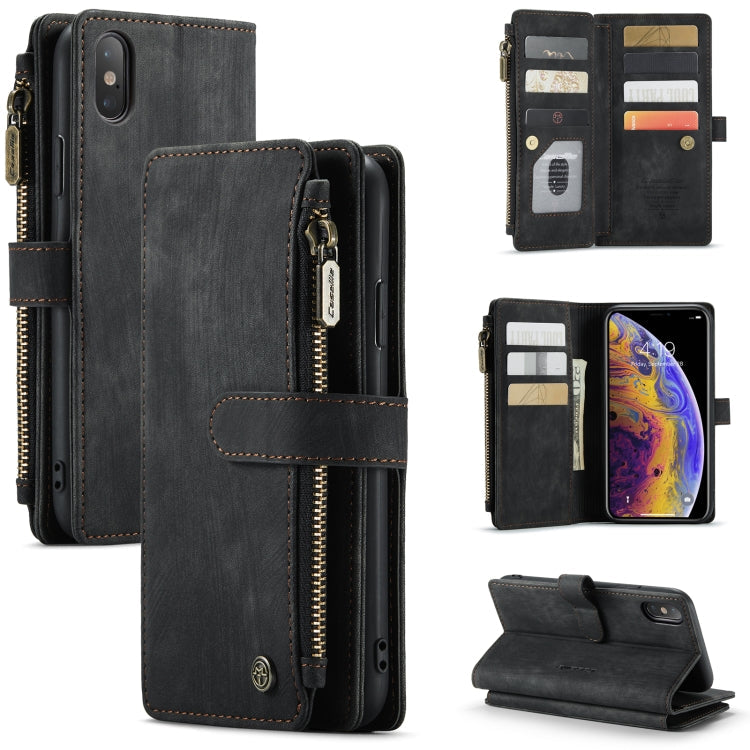 CaseMe-C30 PU + TPU Multifunctional Horizontal Flip Leather Case with Holder & Card Slot & Wallet & Zipper Pocket, For iPhone 12 / 12 Pro, For iPhone 12 Pro Max, For iPhone XS / X, For iPhone XR, For iPhone XS Max
