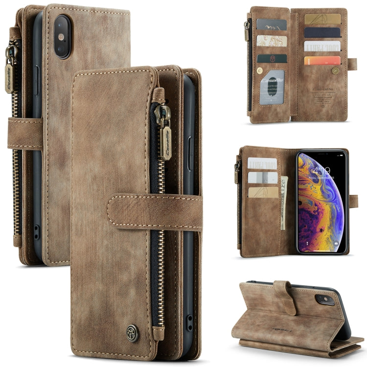 CaseMe-C30 PU + TPU Multifunctional Horizontal Flip Leather Case with Holder & Card Slot & Wallet & Zipper Pocket, For iPhone 12 / 12 Pro, For iPhone 12 Pro Max, For iPhone XS / X, For iPhone XR, For iPhone XS Max