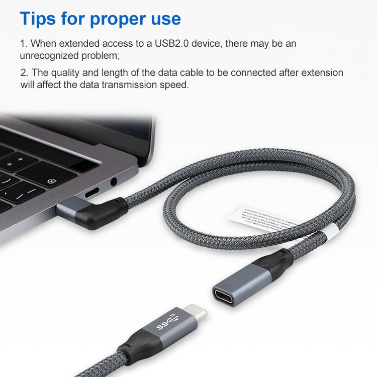 100W USB-C / Type-C Elbow Male to USB-C / Type-C Female Full-function Data Extension Cable, 0.2m, 0.5m, 1m, 1.5m