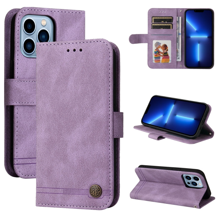 Skin Feel Life Tree Metal Button Horizontal Flip Leather Case with Holder & Card Slot & Wallet & Photo Frame & Strap, For iPhone 13 mini, For iPhone 13, For iPhone 13 Pro, For iPhone 13 Pro Max