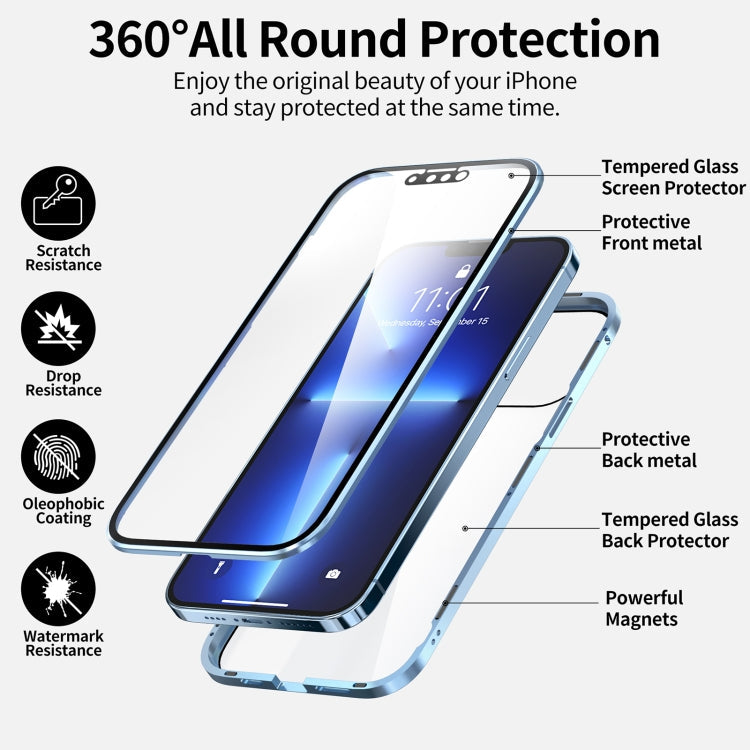 HD Magnetic Metal Frame Double-sided Tempered Glass Phone Case, For iPhone 13, For iPhone 13 Pro, For iPhone 13 Pro Max, For iPhone 13 mini