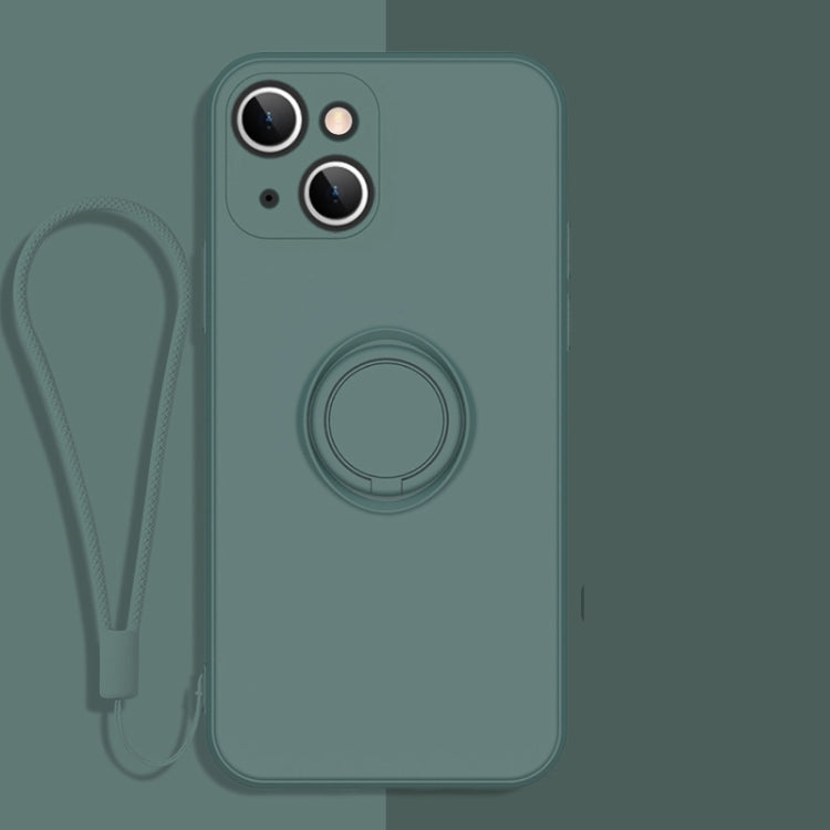 All-inclusive Liquid Silicone Phone Protective Case with Ring Holder & Lanyard, For iPhone 13 mini