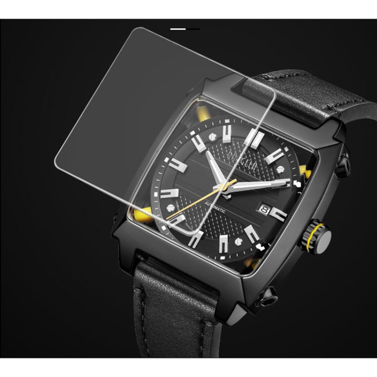 BAOGELA 6763G Square Dial Leather Strap Clock Calendar Mechanical Watch For Men