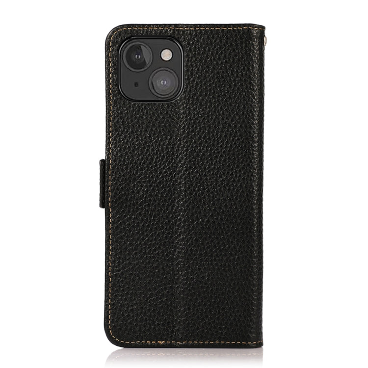 KHAZNEH Side-Magnetic Litchi Genuine Leather RFID Case, For iPhone 13 mini, For iPhone 13, For iPhone 13 Pro, For iPhone 13 Pro Max, For iPhone 12 mini, For iPhone 12 / 12 Pro