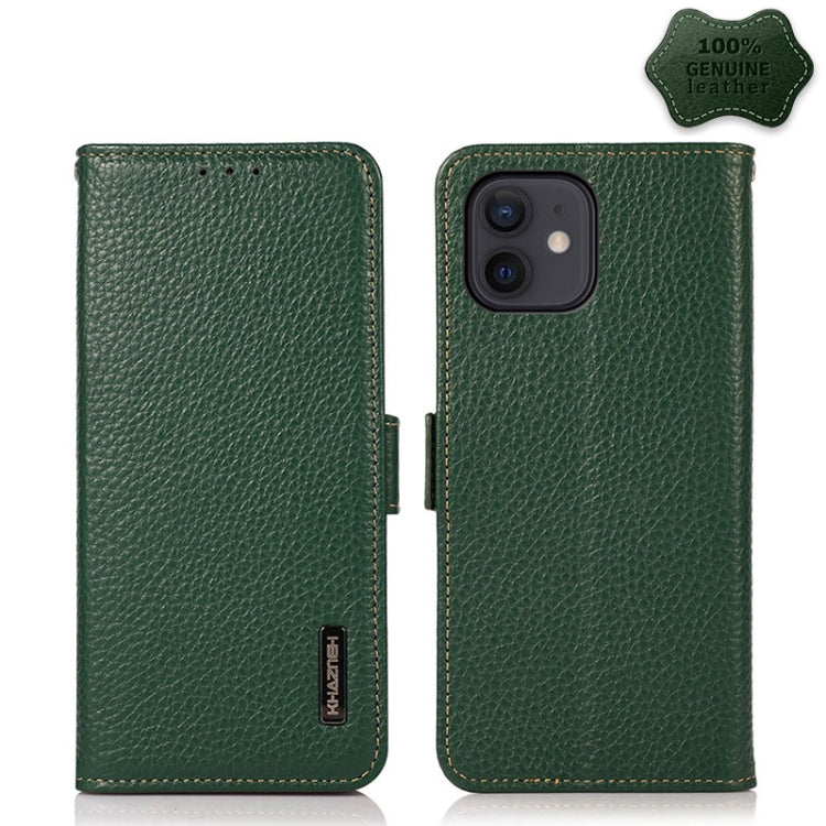 KHAZNEH Side-Magnetic Litchi Genuine Leather RFID Case, For iPhone 13 mini, For iPhone 13, For iPhone 13 Pro, For iPhone 13 Pro Max, For iPhone 12 mini, For iPhone 12 / 12 Pro