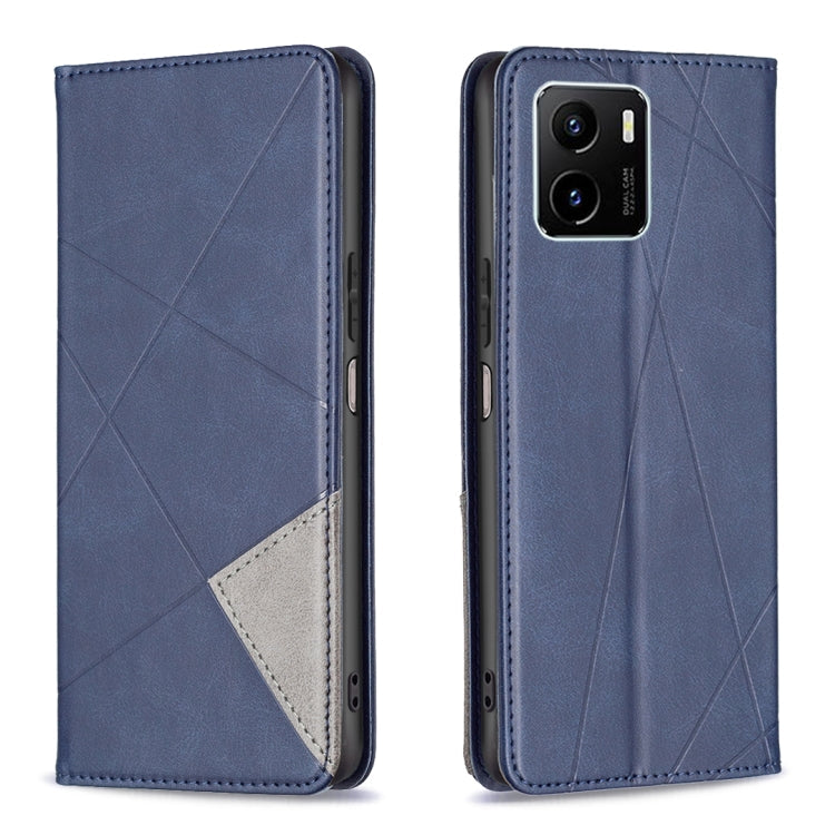 Rhombus Texture Horizontal Flip Magnetic Leather Phone Case, For vivo Y15s