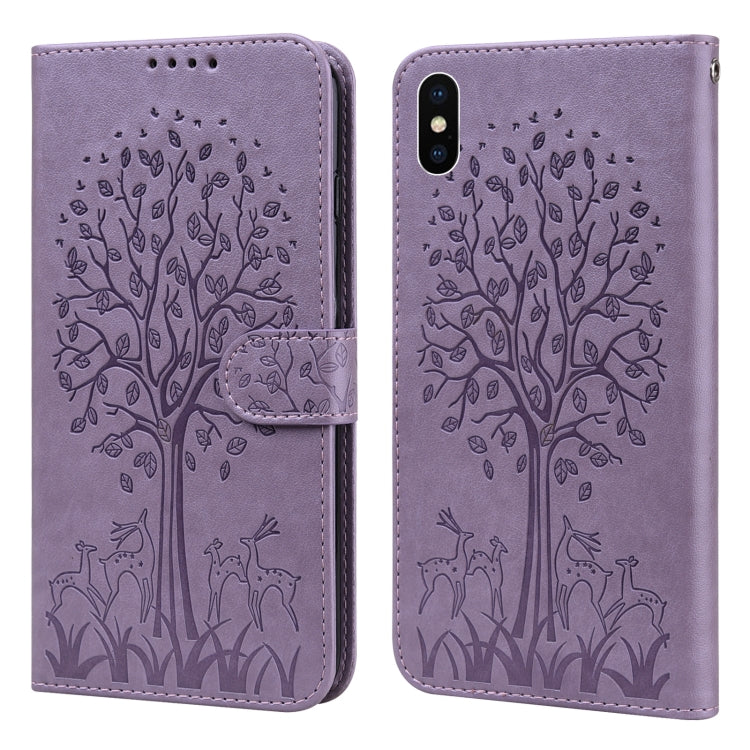Tree & Deer Pattern Pressed Printing Horizontal Flip Leather Phone Case, For iPhone 13 Pro, For iPhone 13, For iPhone X / XS, For iPhone XR