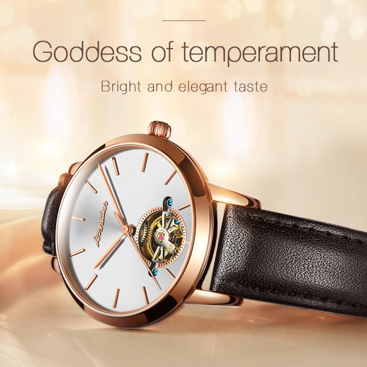 JIN SHI DUN 8812 Women Simple Hollowed Waterproof Automatic Mechanical Watch