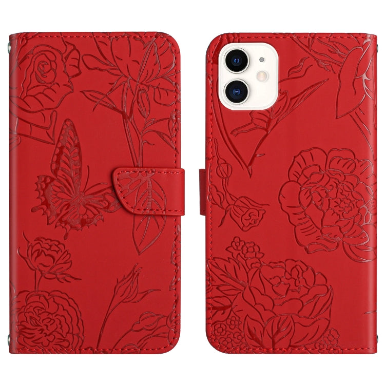 Skin Feel Butterfly Peony Embossed Leather Phone Case, For iPhone SE 2022 / SE 2020 / 8 / 7, For iPhone 8 Plus / 7 Plus, For iPhone 11, For iPhone 11 Pro