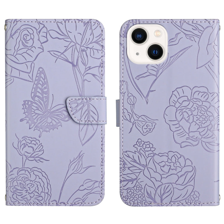 Skin Feel Butterfly Peony Embossed Leather Phone Case, For iPhone 12 Pro Max, For iPhone 13, For iPhone 13 mini, For iPhone 13 Pro
