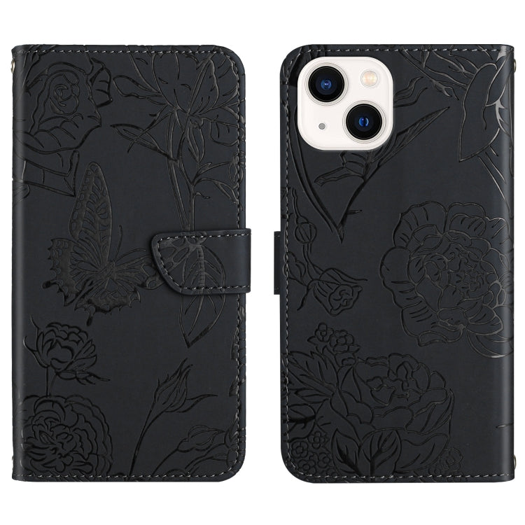 Skin Feel Butterfly Peony Embossed Leather Phone Case, For iPhone 12 Pro Max, For iPhone 13, For iPhone 13 mini, For iPhone 13 Pro