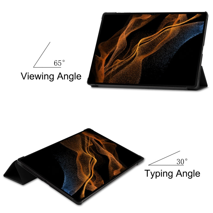 Three-folding Holder Custer Texture Leather Tablet Case, For Samsung Galaxy Tab S8 Ultra