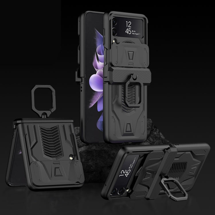 GKK Sliding Camshield Magnetic Armor Flip Phone Case with Ring Holder, For Samsung Galaxy Z Flip3 5G