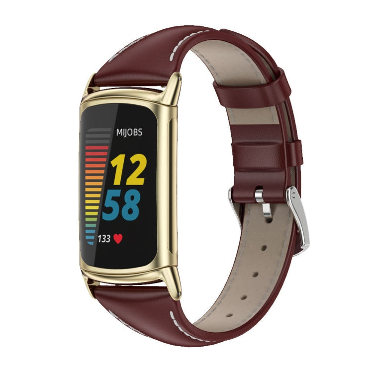 Mijobs Genuine Leather Slim Watch Band, For Fitbit Charge5