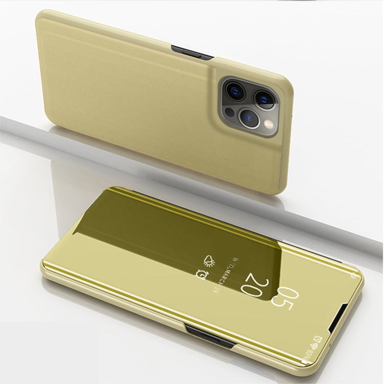 Plated Mirror Horizontal Flip Leather Phone Case with Holder, For iPhone 14, For iPhone 14 Plus, For iPhone 14 Pro