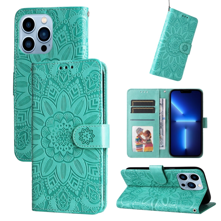 Embossed Sunflower Leather Phone Case, For iPhone 13 mini, For iPhone 13, For iPhone 13 Pro, For iPhone 13 Pro Max