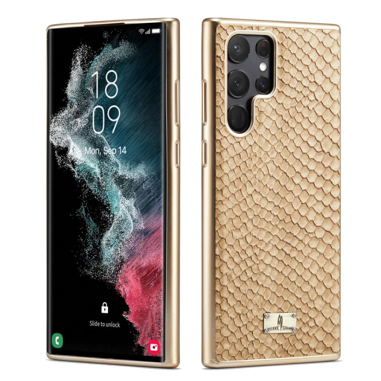 Fierre Shann  Snake Texture Electroplating PU Phone Case, For Samsung Galaxy S22 5G, For Samsung Galaxy S22+ 5G, For Samsung Galaxy S22 Ultra 5G