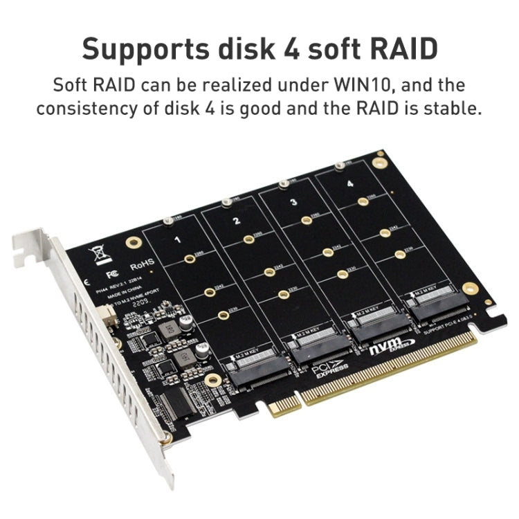 PH44 NVME 4 Disk Array Card PCI-E Signal Split Array Card