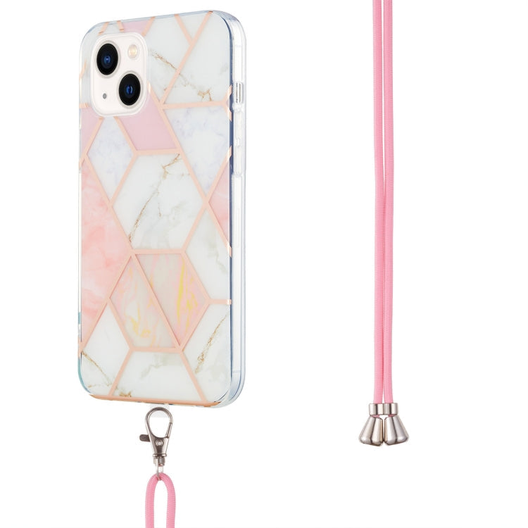 Electroplating Splicing Marble Pattern Dual-side IMD TPU Shockproof Case with Neck Lanyard, For iPhone 14, For iPhone 14 Plus, For iPhone 14 Pro, For iPhone 14 Pro Max