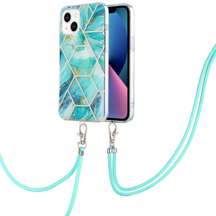 Electroplating Splicing Marble Pattern Dual-side IMD TPU Shockproof Case with Neck Lanyard, For iPhone 14, For iPhone 14 Plus, For iPhone 14 Pro, For iPhone 14 Pro Max
