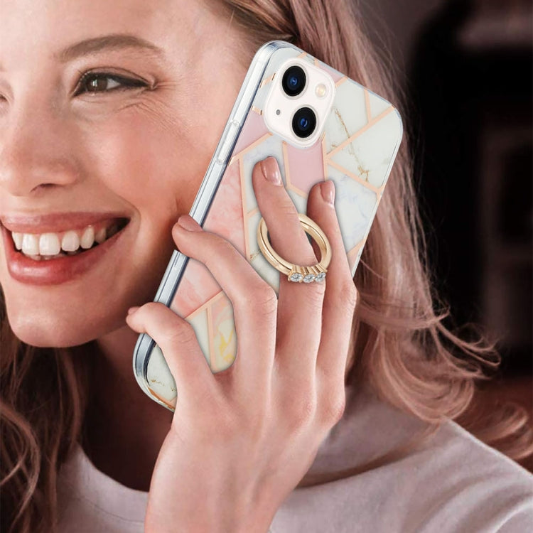 Electroplating Splicing Marble Pattern Dual-side IMD TPU Shockproof Case with Ring Holder, For iPhone 14, For iPhone 14 Plus, For iPhone 14 Pro, For iPhone 14 Pro Max