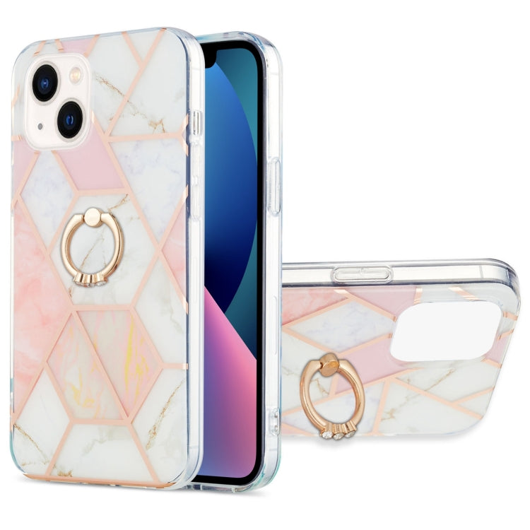 Electroplating Splicing Marble Pattern Dual-side IMD TPU Shockproof Case with Ring Holder, For iPhone 14, For iPhone 14 Plus, For iPhone 14 Pro, For iPhone 14 Pro Max