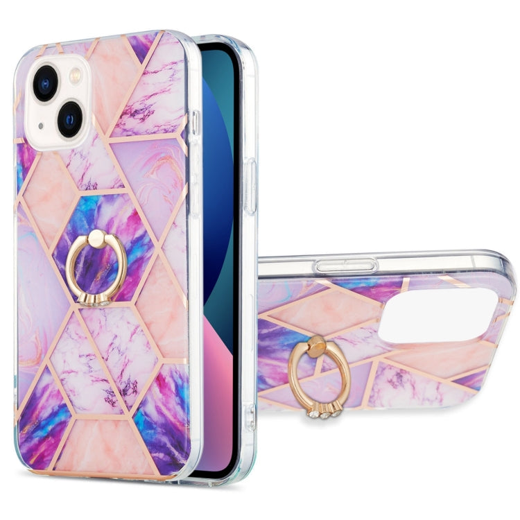 Electroplating Splicing Marble Pattern Dual-side IMD TPU Shockproof Case with Ring Holder, For iPhone 14, For iPhone 14 Plus, For iPhone 14 Pro, For iPhone 14 Pro Max