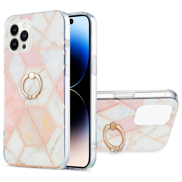 Electroplating Splicing Marble Pattern Dual-side IMD TPU Shockproof Case with Ring Holder, For iPhone 14, For iPhone 14 Plus, For iPhone 14 Pro, For iPhone 14 Pro Max