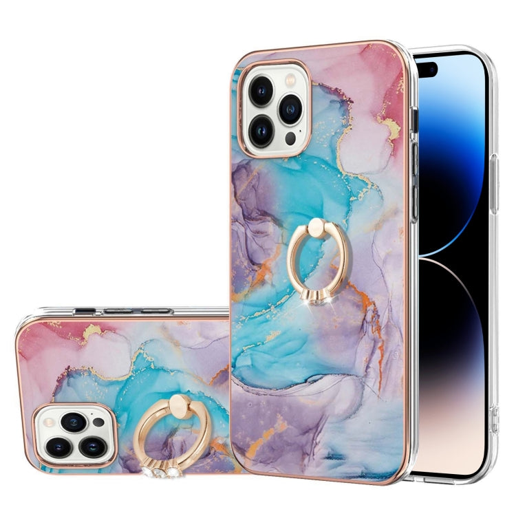 Electroplating Pattern IMD TPU Shockproof Case with Rhinestone Ring Holder, For iPhone 14, For iPhone 14 Plus, For iPhone 14 Pro, For iPhone 14 Pro Max