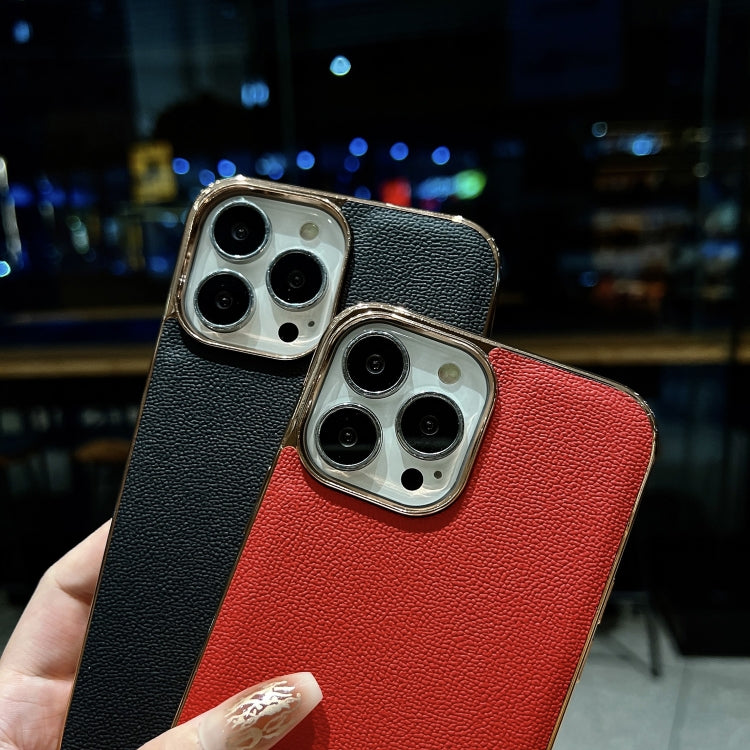 Genuine Leather Luolai Series Nano Electroplating Phone Case, For iPhone 13 Pro Max