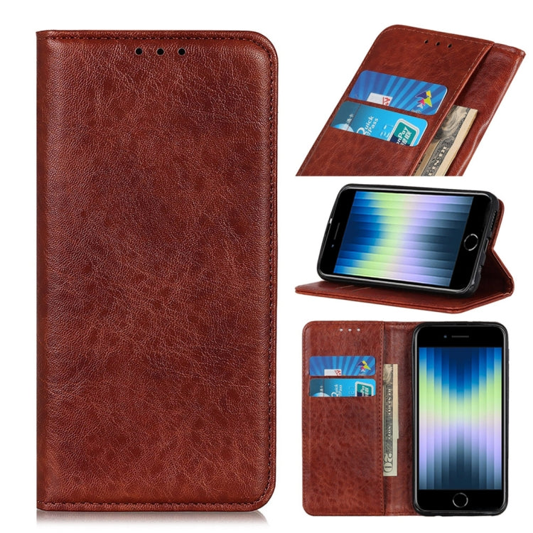 Magnetic Suction Crazy Horse Pattern PU Left and Right Open with Bracket and Card Slot and Wallet, For iPhone SE 2022 / SE 2020