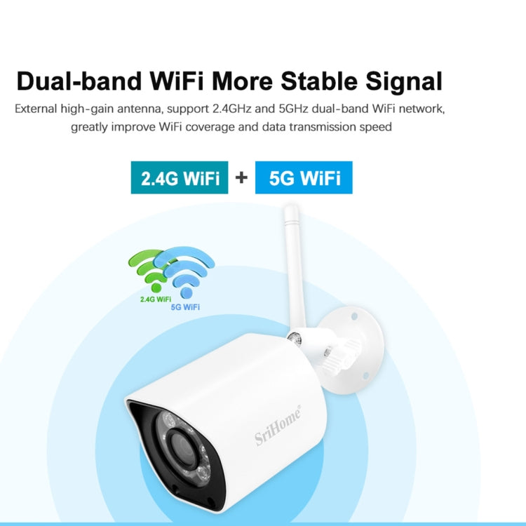 SriHome SH034 5.0MP Mini Dual 2.4 / 5G WiFi Outdoor Waterproof Video Surveillance Color Night Vision Security CCTV Cam, US Plug, UK Plug, AU Plug
