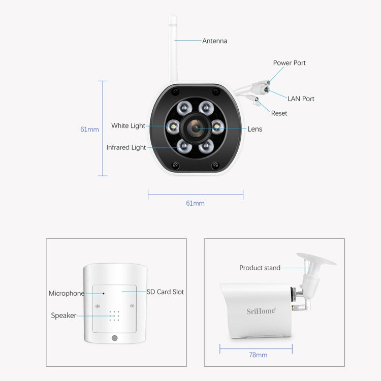 SriHome SH034 5.0MP Mini Dual 2.4 / 5G WiFi Outdoor Waterproof Video Surveillance Color Night Vision Security CCTV Cam, US Plug, UK Plug, AU Plug