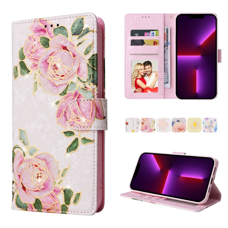 Bronzing Painting RFID Leather Case, For iPhone 13 mini, For iPhone 13, For iPhone 13 Pro, For iPhone 13 Pro Max