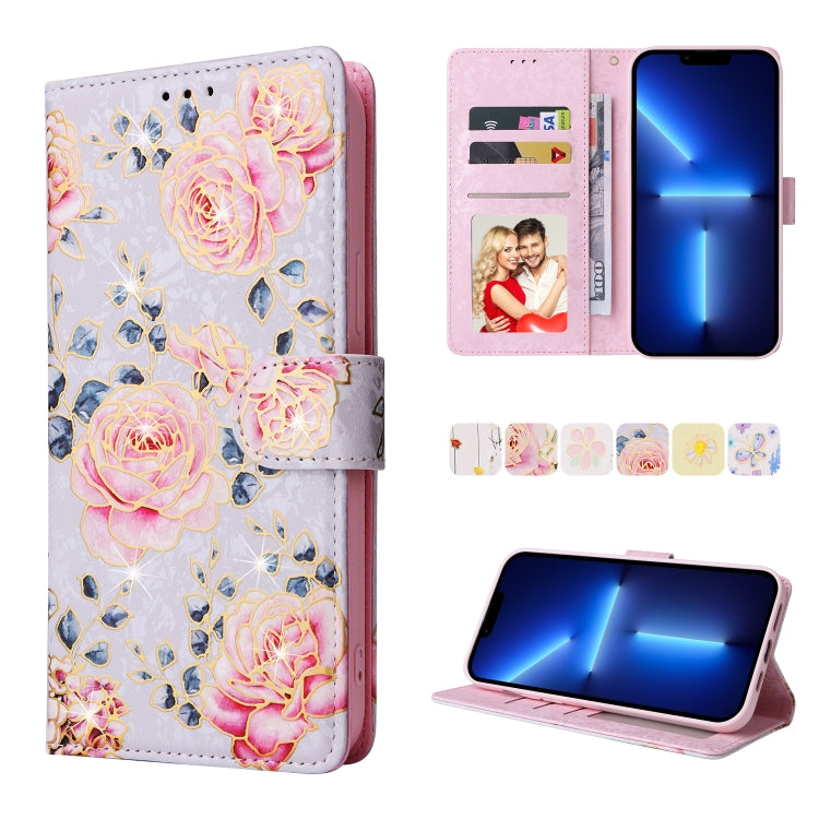 Bronzing Painting RFID Leather Case, For iPhone 13 mini, For iPhone 13, For iPhone 13 Pro, For iPhone 13 Pro Max